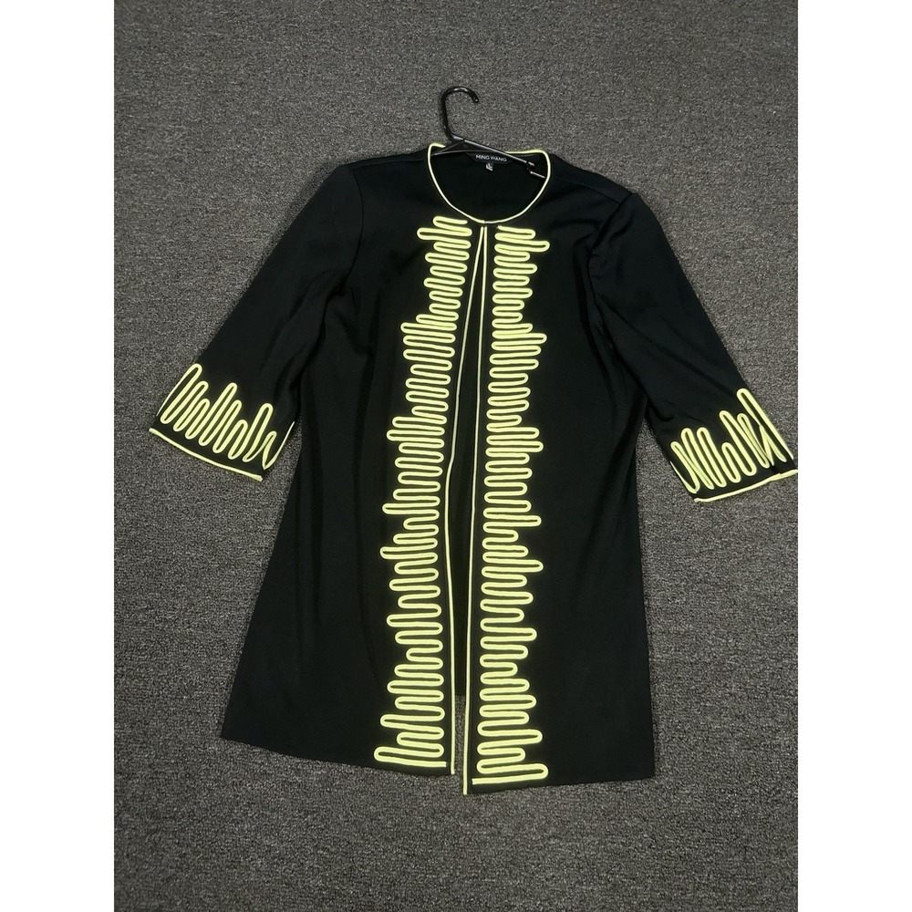 Ming Wang Jacket Women Large Black Green Geometric Abstract Long